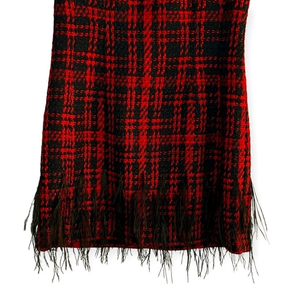 ANTONIO MELANI Irine Tweed Feather Sleeveless Sheath Dress Red Black NEW Holiday - Picture 3 of 7